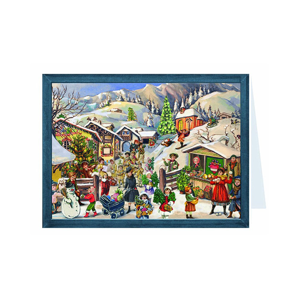 Victorian Snowscene Christmas Village German Advent Card with 24 little doors 105 x 155 mm - Richard Sellmer