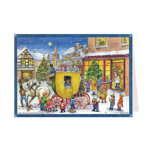 Coach and Horses Christmas German Advent Card with 24 little doors 105 x 155 mm - Richard Sellmer