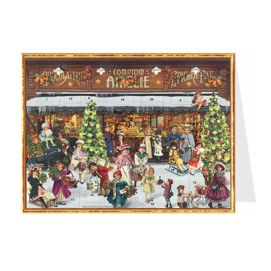 Chocolate Shop German Advent Card with 24 little doors 105 x 155 mm - Richard Sellmer