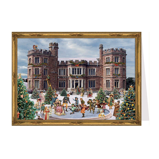 Castle Ice Skating German Advent Card with 24 little doors 105 x 155 mm - Richard Sellmer