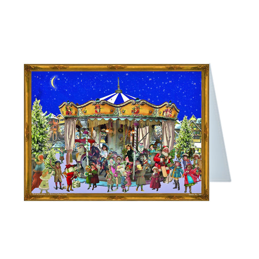 Victorian Festive Carousel German Advent Card with 24 little doors 105 x 155 mm - Richard Sellmer