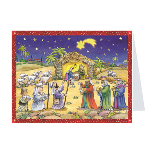 Nativity German Advent Card with 24 little doors 105 x 155 mm - Richard Sellmer