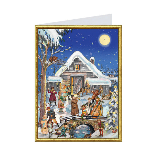 Victorian Village Snowscene German Advent Card with 24 little doors 105 x 155 mm - Richard Sellmer