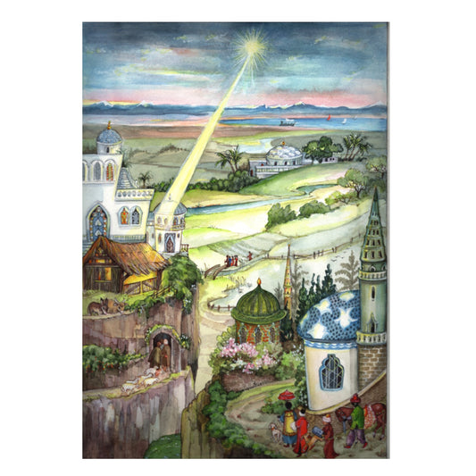 Richard Sellmer Verlag Nativity Star Over Bethlehem Religious Traditional German A4 Advent Calendar 210 x 297 mm with envelope and glitter