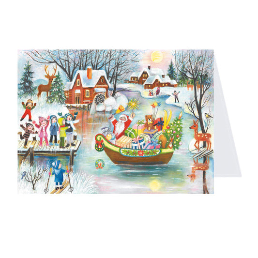 Snowscene Santa with Boat German Advent Card with 24 little doors 105 x 155 mm - Richard Sellmer