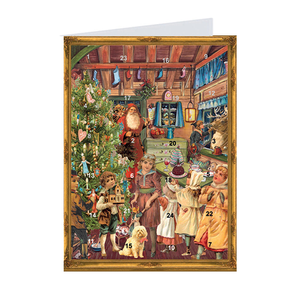 Victorian Festive Father Christmas German Advent Card with 24 little doors 105 x 155 mm - Richard Sellmer