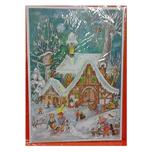 Richard Sellmer Verlag Snowscene Children in Snow Traditional German A4 Advent Calendar 210 x 297 mm with envelope and glitter