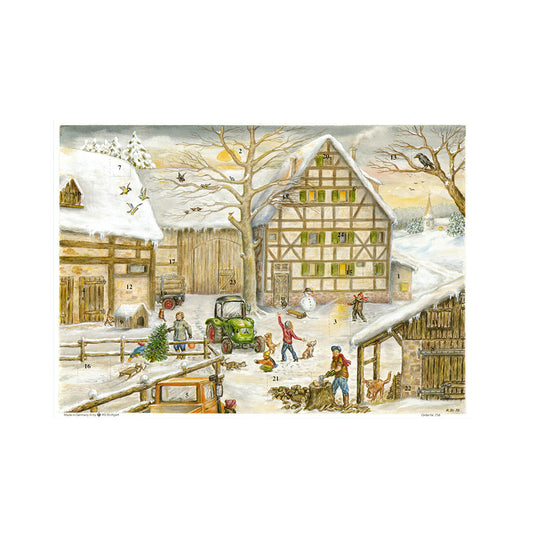 Snowscene Tractor German Advent Card with 24 little doors 105 x 155 mm - Richard Sellmer