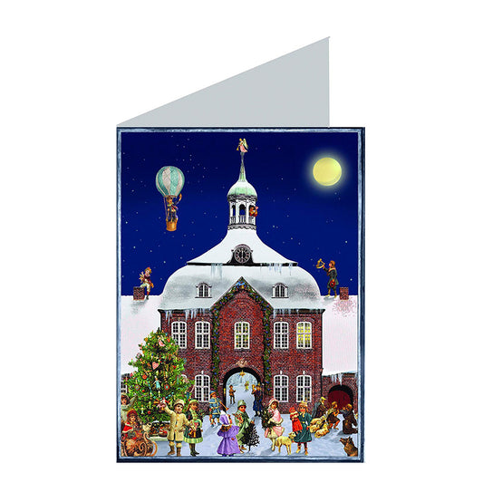 Victorian Snowscene House and Balloons German Advent Card with 24 little doors 105 x 155 mm - Richard Sellmer