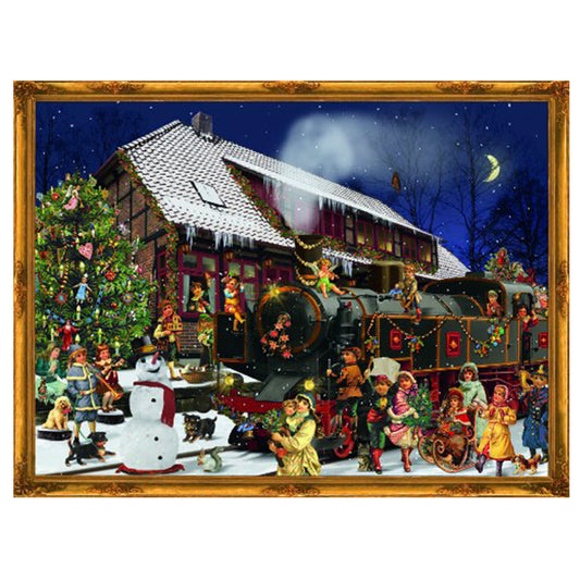 Richard Sellmer Verlag Victorian Snowscene Train German Advent Calendar 265 x 355 mm with envelope and glitter