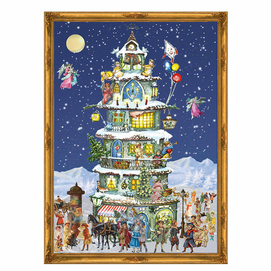 Richard Sellmer Verlag Victorian Snowscene Christmas Tower German Advent Calendar 265 x 355 mm with envelope and glitter