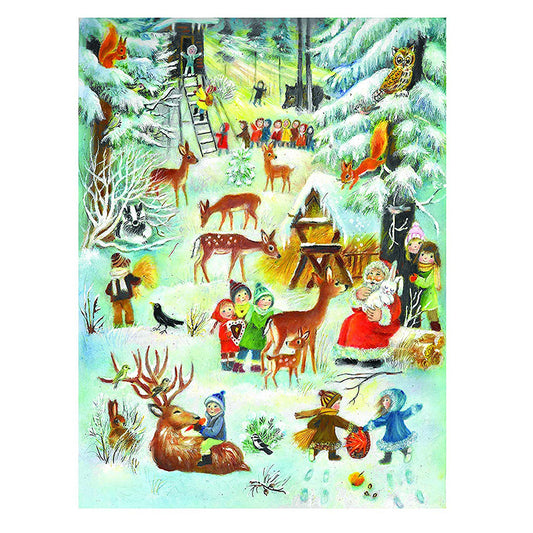 Richard Sellmer Verlag Snowscene Snowscene Santa Animals in the Forest German Advent Calendar 265 x 355 mm with envelope and glitter