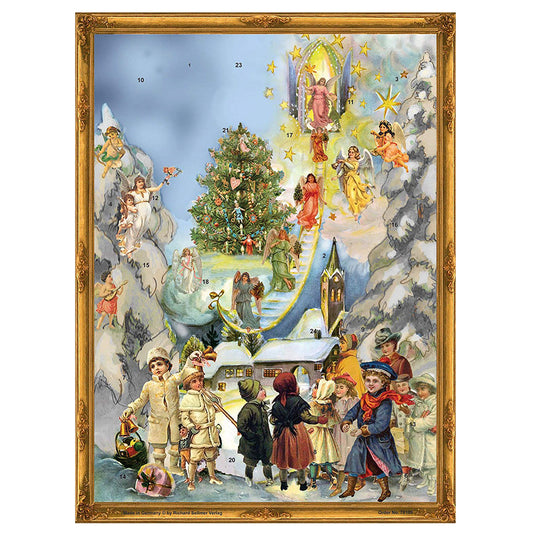 Richard Sellmer Verlag Victorian Snowscene Musicians on Bridge German Advent Calendar 265 x 355 mm with envelope and glitter