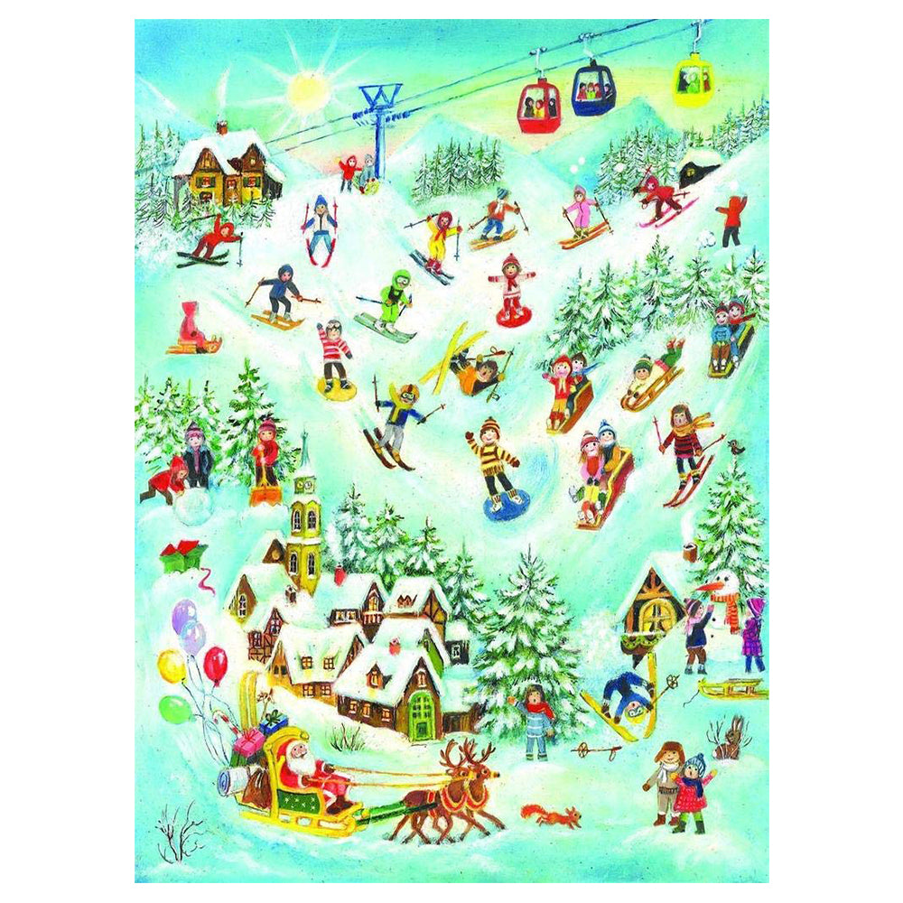 Richard Sellmer Verlag Snowscene Sledging and Skiing German Advent Calendar 265 x 355 mm with envelope and glitter