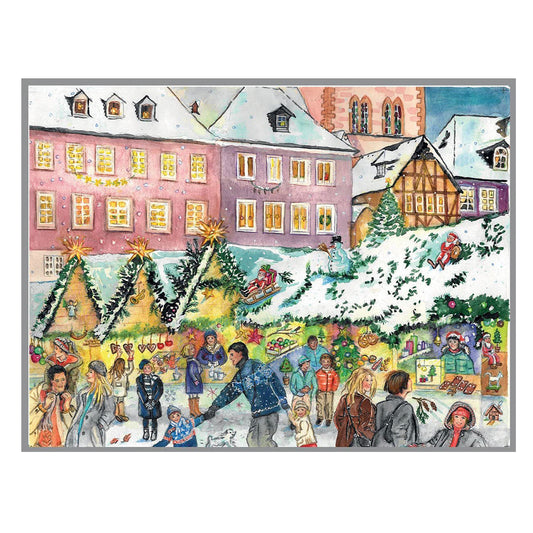 Richard Sellmer Verlag Snowscene German Christmas Market German Advent Calendar 265 x 355 mm with envelope and glitter