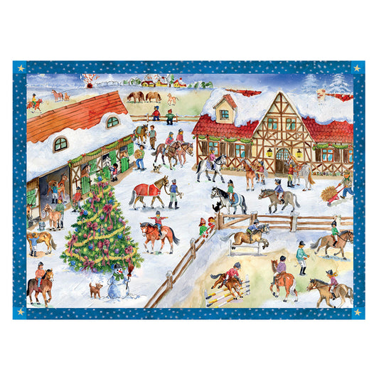 Richard Sellmer Verlag Snowscene Horses Stables German Advent Calendar 265 x 355 mm with envelope and glitter