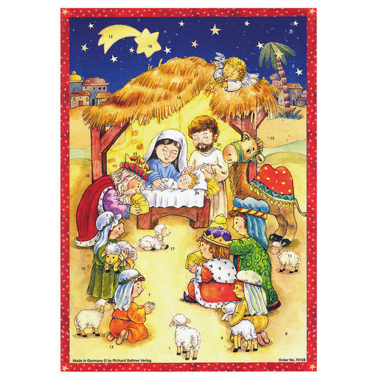 Richard Sellmer Verlag Religious Nativity Scene German Advent Calendar 265 x 355 mm with envelope and glitter