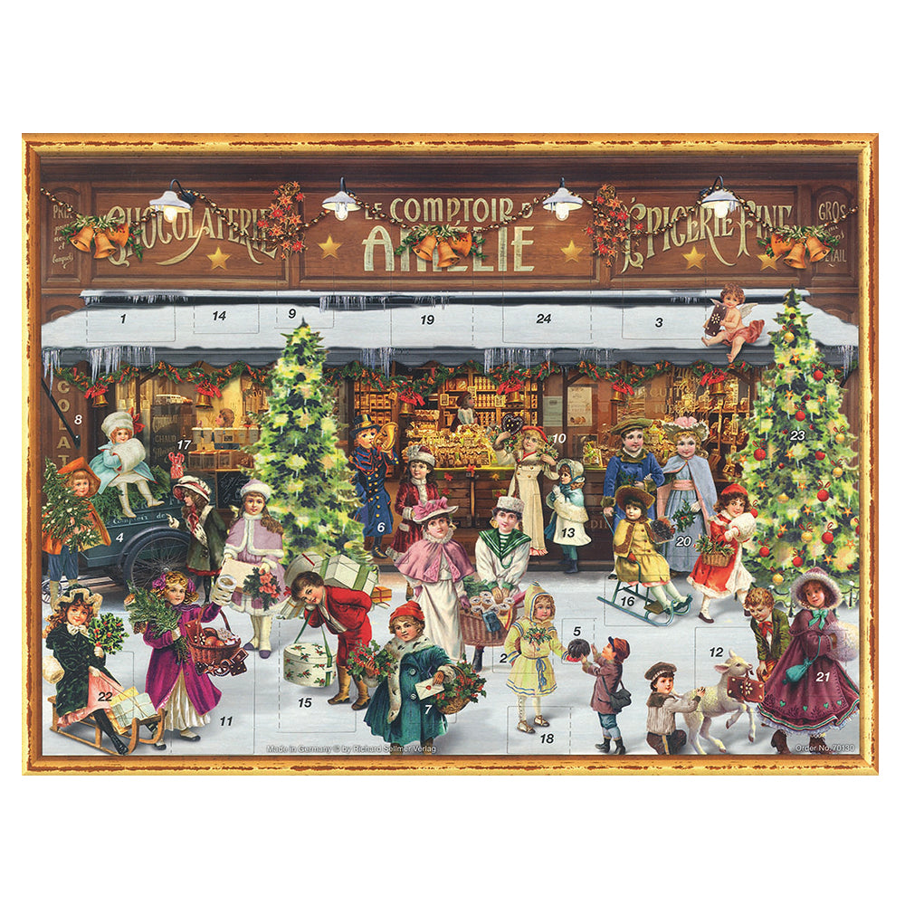 Richard Sellmer Verlag Chocolate Shop German Advent Calendar 265 x 355 mm with envelope and glitter