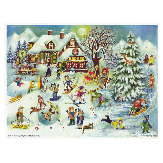 Richard Sellmer Verlag Children skiing German Advent Calendar 265 x 355 mm with envelope and glitter