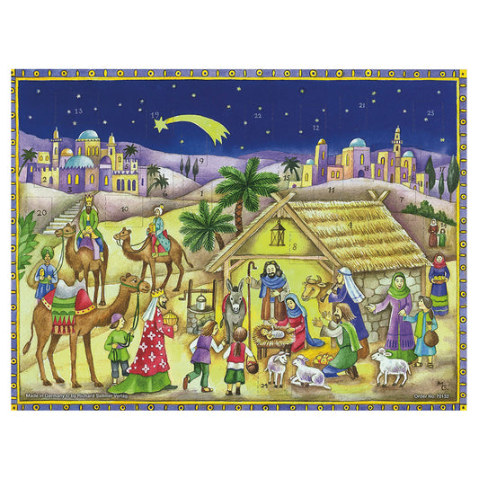 Richard Sellmer Verlag Religious Blue Nativity German  Advent Calendar 265 x 355 mm with envelope and glitter