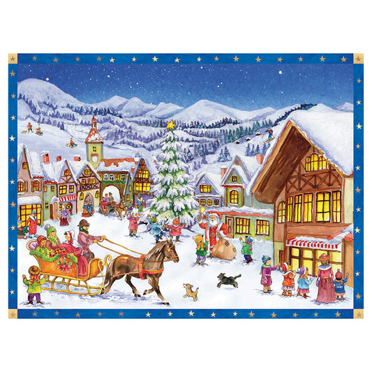 Richard Sellmer Verlag Santa Chalet German  Advent Calendar 265 x 355 mm with envelope and glitter