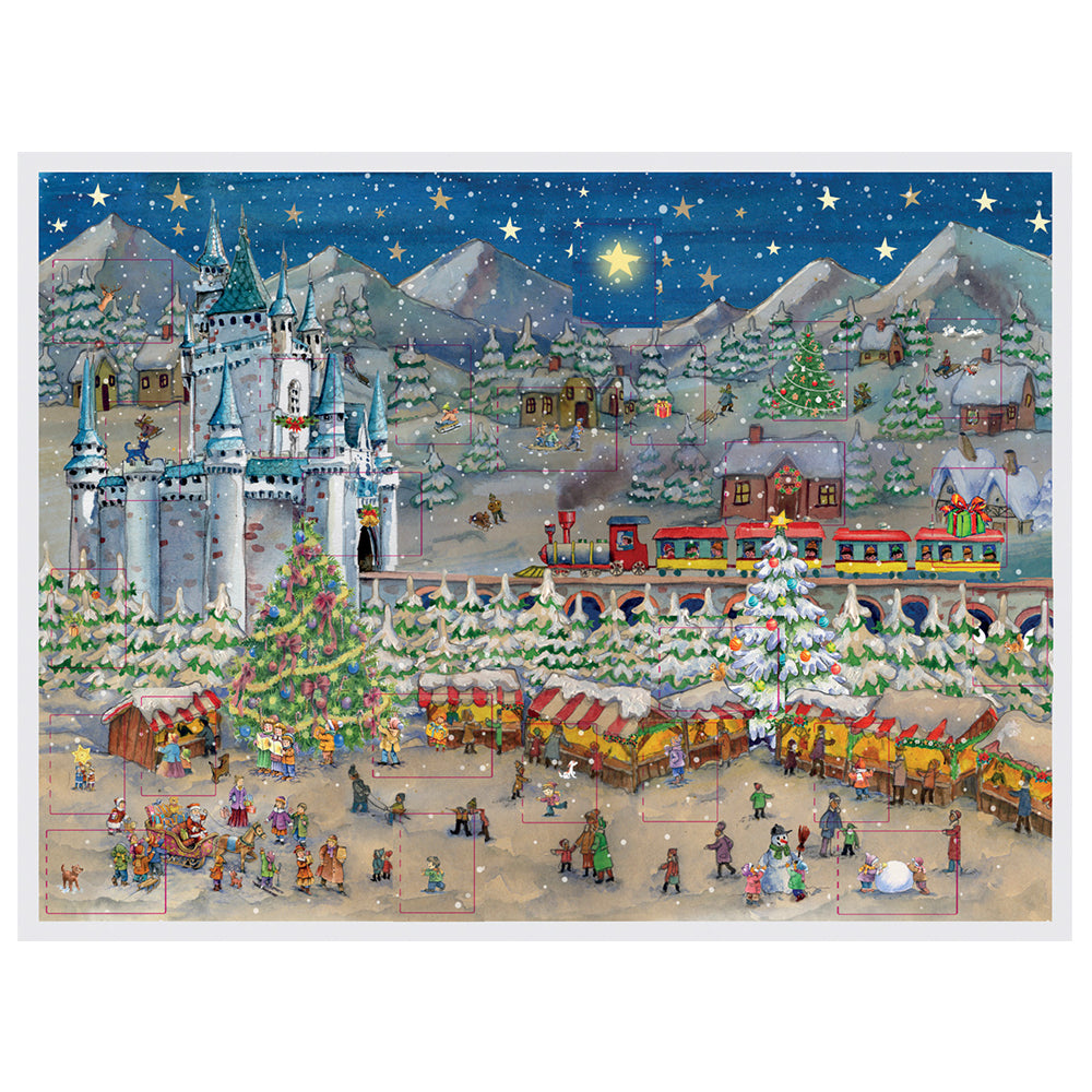 Richard Sellmer Verlag Village Christmas Fair German  Advent Calendar 265 x 355 mm with envelope and glitter