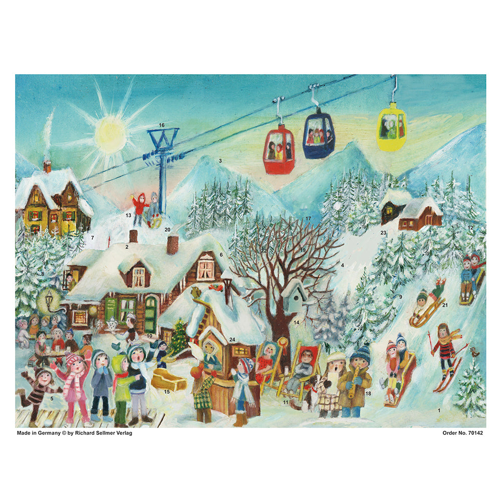 Richard Sellmer Verlag Ski Lift Village German Advent Calendar 265 x 355 mm with envelope and glitter