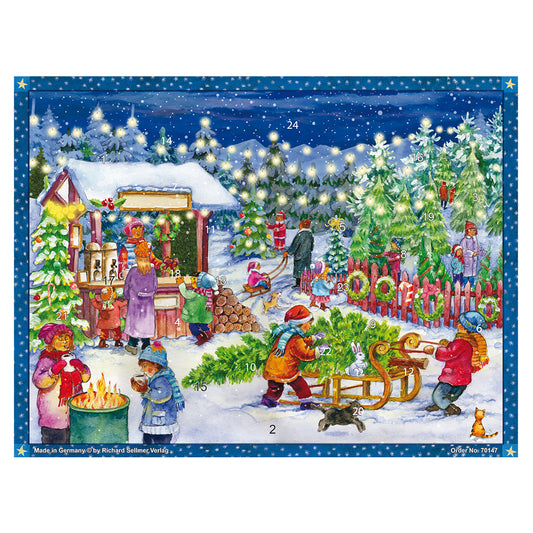 Richard Sellmer Verlag Snowy Log Cabin Shop German Advent Calendar 265 x 355 mm with envelope and glitter