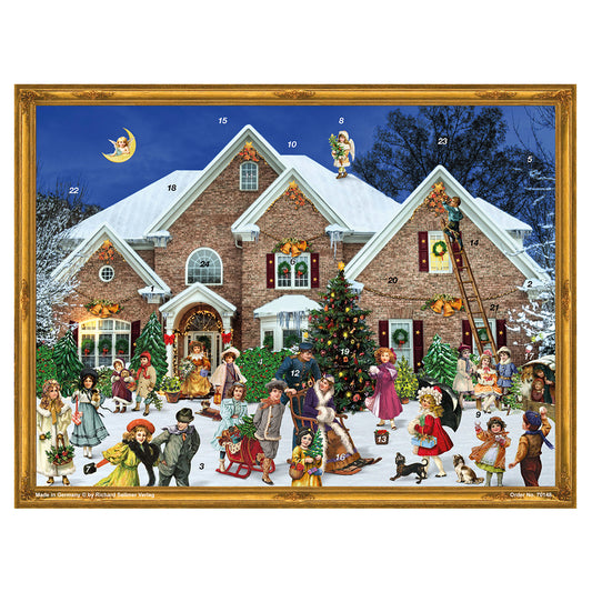 Richard Sellmer Verlag Snowy House Snow German Advent Calendar 265 x 355 mm with envelope and glitter