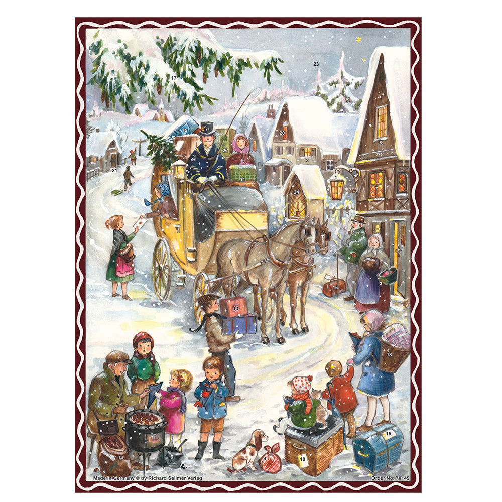 Richard Sellmer Verlag Horse and Carriage German Advent Calendar 265 x 355 mm with envelope and glitter