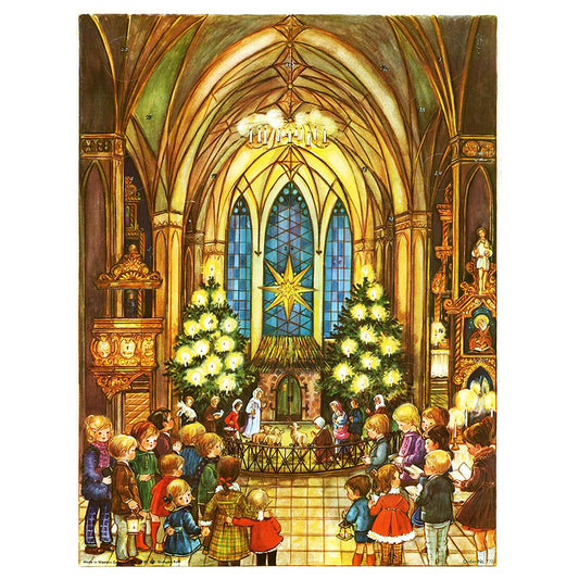 Richard Sellmer Verlag  Nativity in Church German Advent Calendar 265 x 355 mm with envelope and glitter