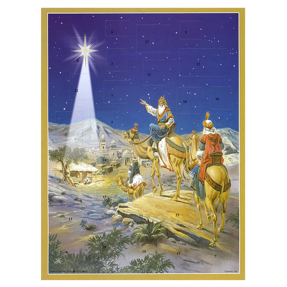 Richard Sellmer Verlag Nativity 3 Wise Men Religious German Advent Calendar 265 x 355 mm with envelope and glitter