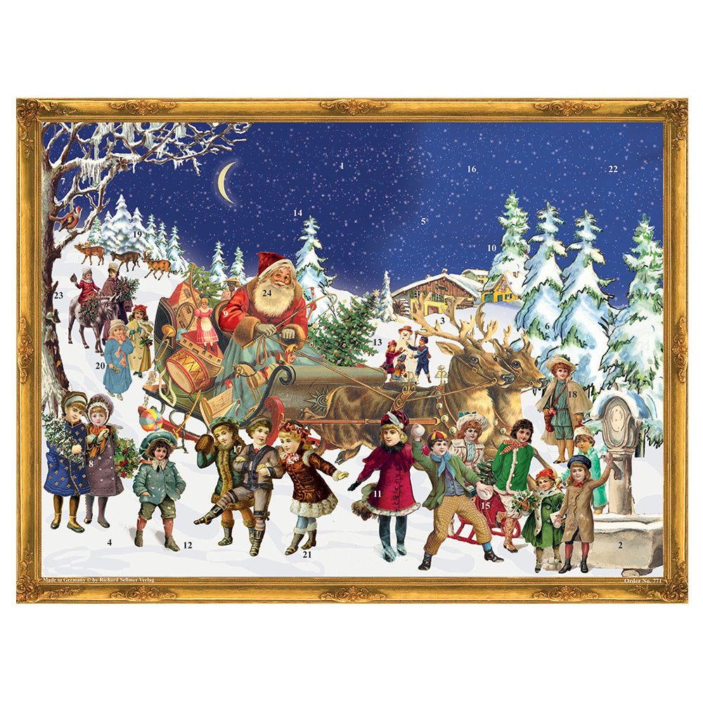 Richard Sellmer Verlag Victorian Snowscene Santa Sleigh Ride German Advent Calendar 265 x 355 mm with envelope and glitter