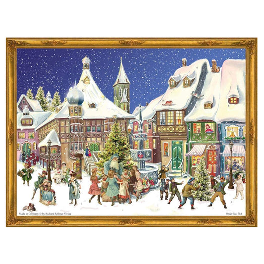 Richard Sellmer Verlag Victorian Snowscene Dancing Round Christmas Tree  German Advent Calendar 265 x 355 mm with envelope and glitter