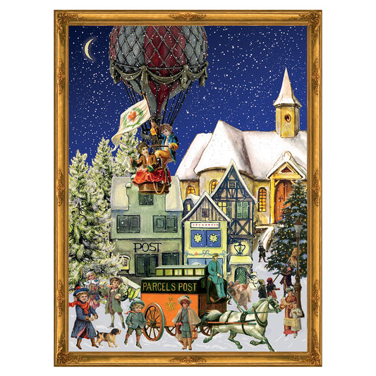 Richard Sellmer Verlag Victorian Snowscene Balloon German Advent Calendar 265 x 355 mm with envelope and glitter