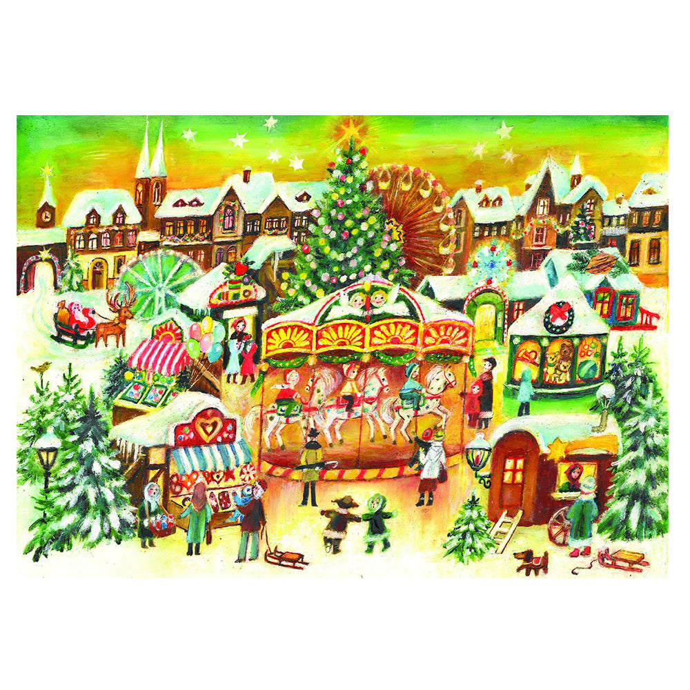 Richard Sellmer Verlag Snowscene Carousel in Village German Advent Calendar 265 x 355 mm with envelope and glitter