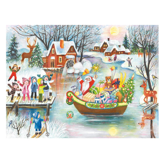 Richard Sellmer Verlag Snowscene Santa on Boat on Lake German Advent Calendar 265 x 355 mm with envelope and glitter