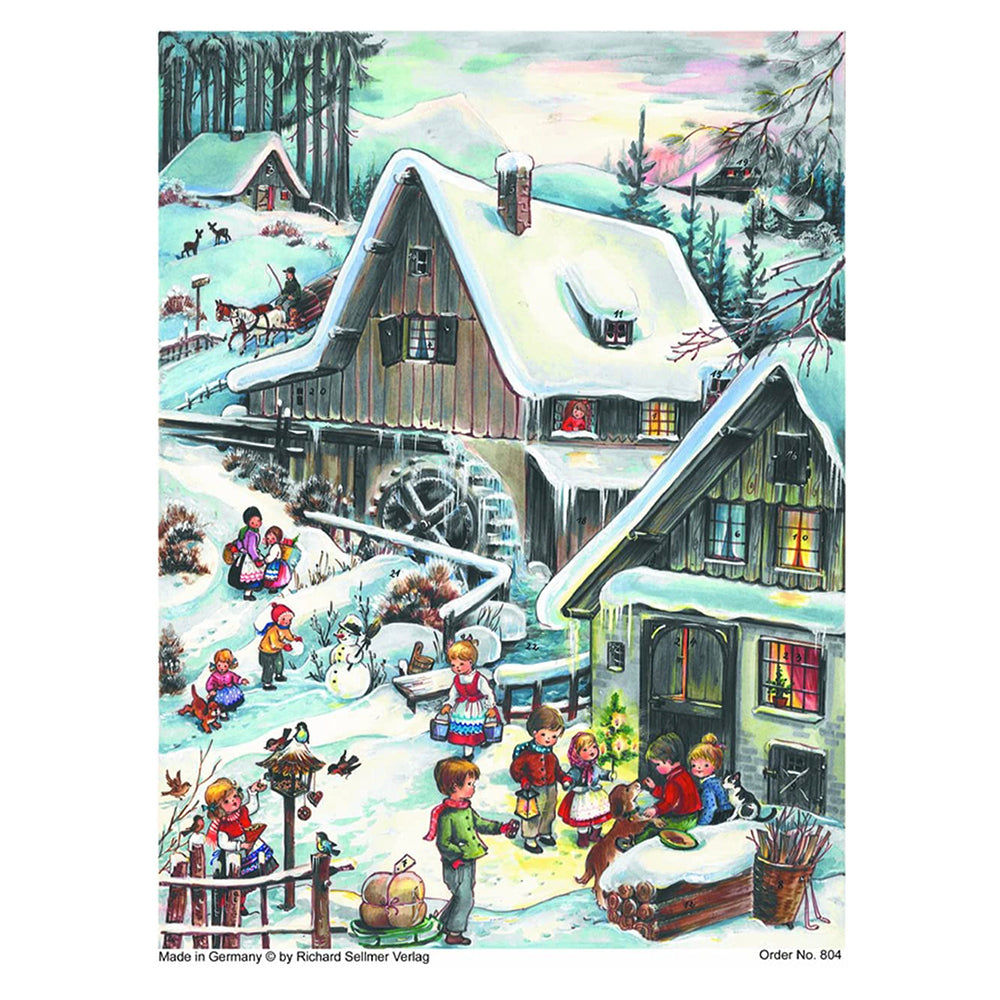 Richard Sellmer Verlag Snowscene Traditionalnal Village German A4 Advent Calendar 210 x 297 mm with envelope and glitter