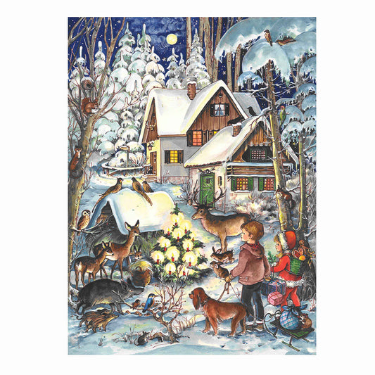 Richard Sellmer Verlag Snowscene Animals in the Wood German A4 Advent Calendar 210 x 297 mm with envelope and glitter