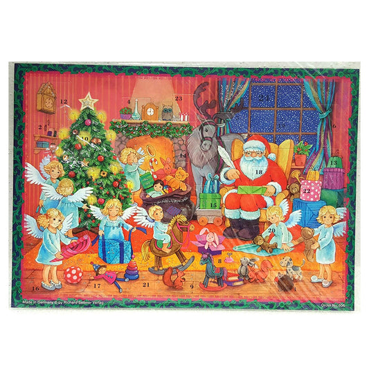 Richard Sellmer Verlag Snowscene Santa with Angels Pink German A4 Advent Calendar 210 x 297 mm with envelope and glitter