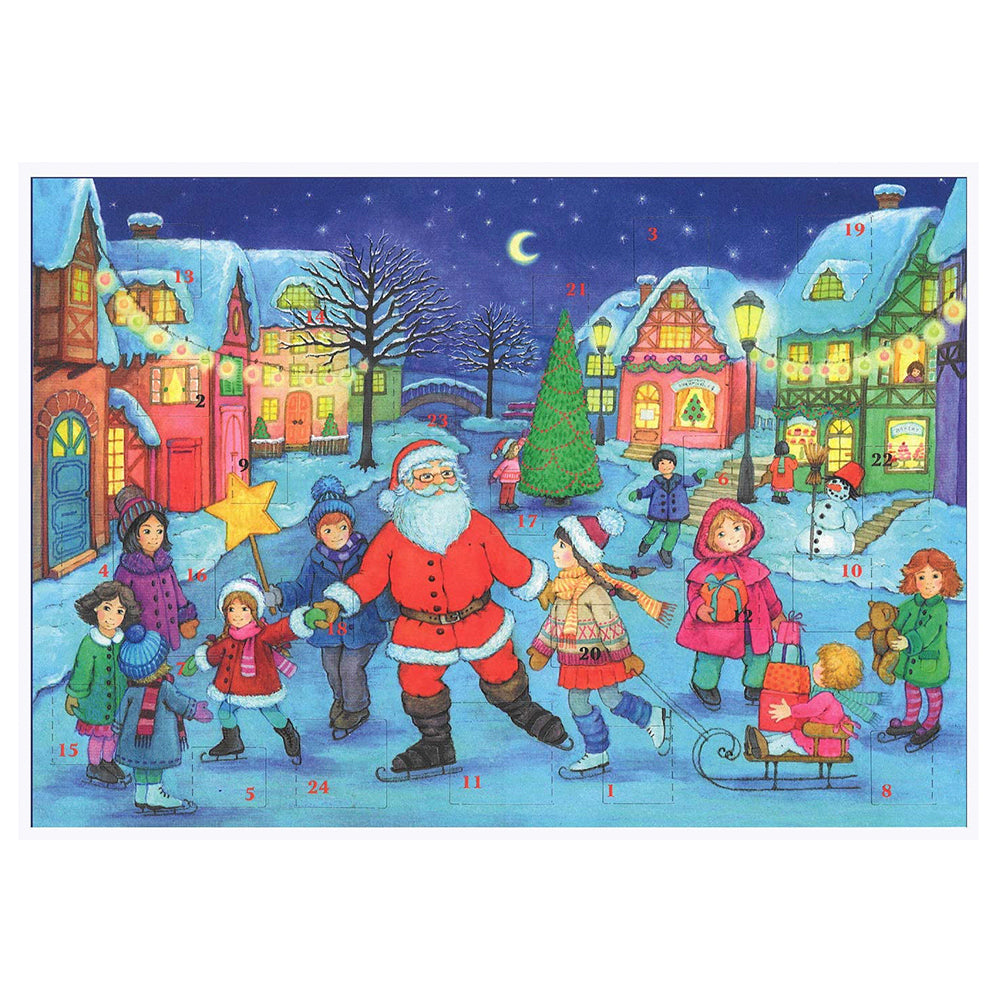 Richard Sellmer Verlag Snowscene Father Christmas with Sledge Advent Calendar German A4 Advent Calendar 210 x 297 mm with envelope and glitter