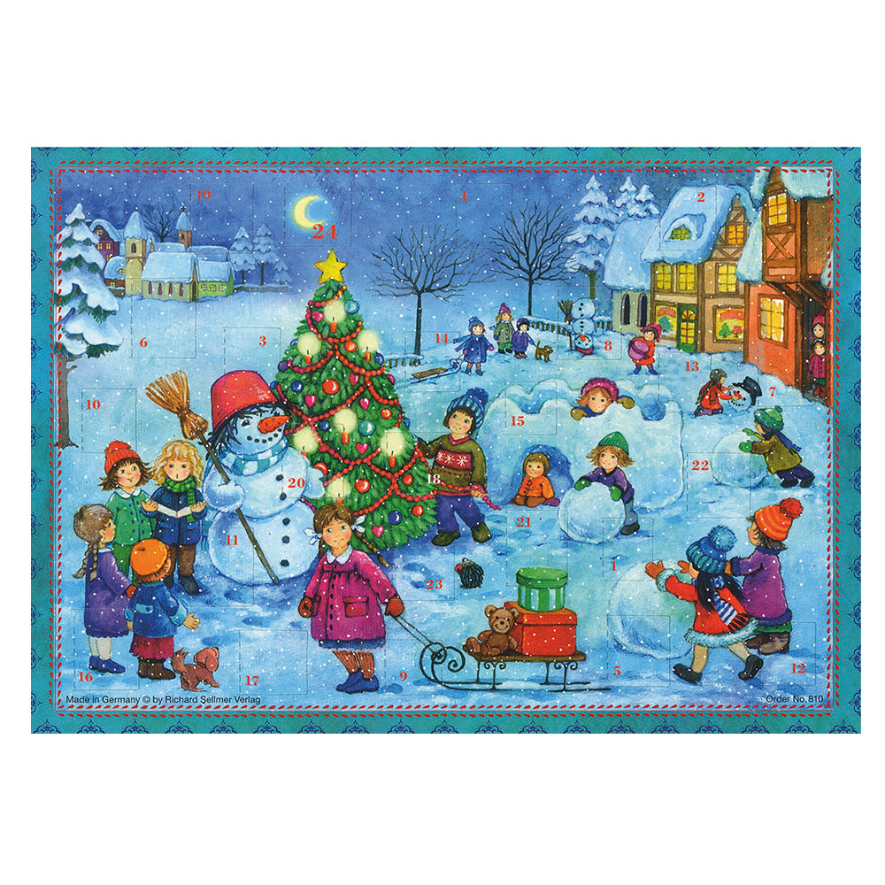 Richard Sellmer Verlag Children in the Snow and Snowman Advent Calendar Advent Calendar German A4 Advent Calendar 210 x 297 mm with envelope and glitter