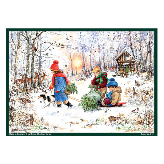 Richard Sellmer Verlag Sleigh in Woods Advent Calendar Advent Calendar German A4 Advent Calendar 210 x 297 mm with envelope and glitter