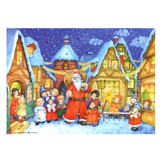 Richard Sellmer Verlag Snowscene Father Christmas with Children German A4 Advent Calendar 210 x 297 mm with envelope and glitter