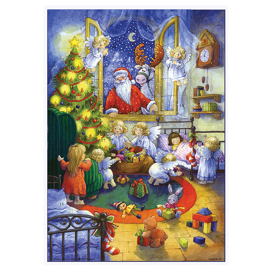 Richard Sellmer Verlag Snowscene Father Christmas Looking Through Window  German A4 Advent Calendar 210 x 297 mm with envelope and glitter