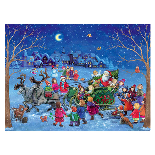 Richard Sellmer Verlag Snowscene Santa Sleigh and Children German A4 Advent Calendar 210 x 297 mm with envelope and glitter