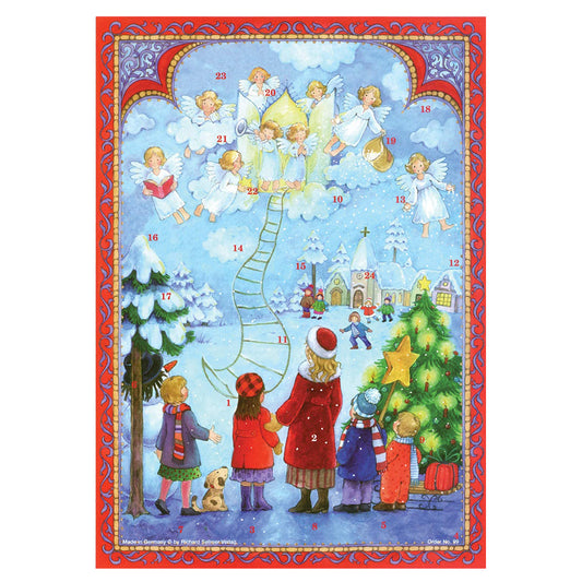 Richard Sellmer Verlag Snowscene Santa and Angels German A4 Advent Calendar 210 x 297 mm with envelope and glitter