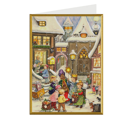 Children Carol Singing Richard Selmer Single German Christmas Card with envelope 12 x 17 cm