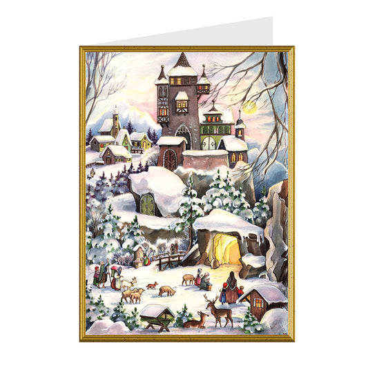 Castle Tower in the Snow Richard Selmer Single German Christmas Card with envelope 12 x 17 cm