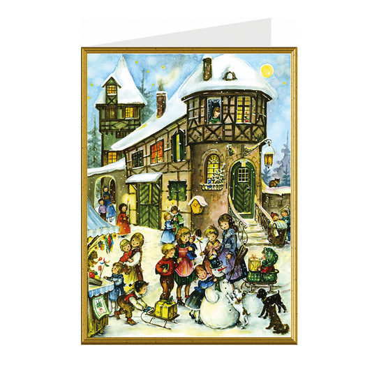 Children Singing and Snowman Richard Selmer Single German Christmas Card with envelope 12 x 17 cm